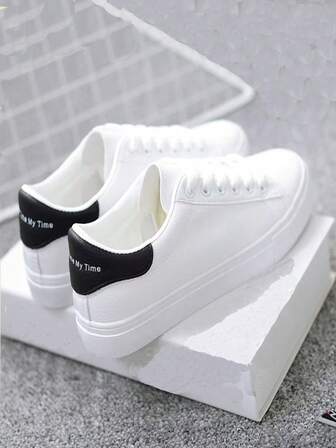 Women's Low-Top Canvas Shoes, Breathable Comfortable Lightweight Flat Lace-Up Design, Versatile White Sneakers For Sports, Beach, Outdoor, Autumn/Winter