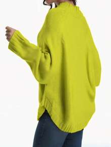 Plus Size Casual Solid Color Batwing Sleeve Pullover Sweater, Autumn/Winter - Matcha Green - View 2
