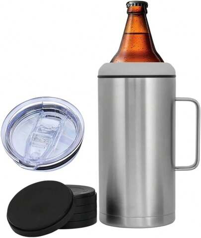 Termo Porta Cerveza 2 en 1 de 1.2L,Enfriador de Cerveza Porta Botellas y Latas, Vaso Térmico de Doble Pared de Acero Inoxidable (Acero)