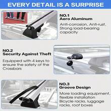 Rails for Car Roof Rack, Adjustable Roof Rails, Universal Luggage Bars, with Roof Lock, Pack of 2, Aluminum, Aluminum Alloy Kit de Barras Transversales de Aluminio con Cerradura – Portaequipajes Ajustable para SUVs Crossbar Roof Rack for Raised Side Rails - 2pcs Set - Unitalla - Ver 10