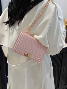 Fashionable New Mini Quilted Embossed Chain Shoulder Bag, Versatile Diagonal Crossbody Bag For Stylish Ladies,Chain Bag, Retro Small Square Bag, - 粉色 - 查看 2
