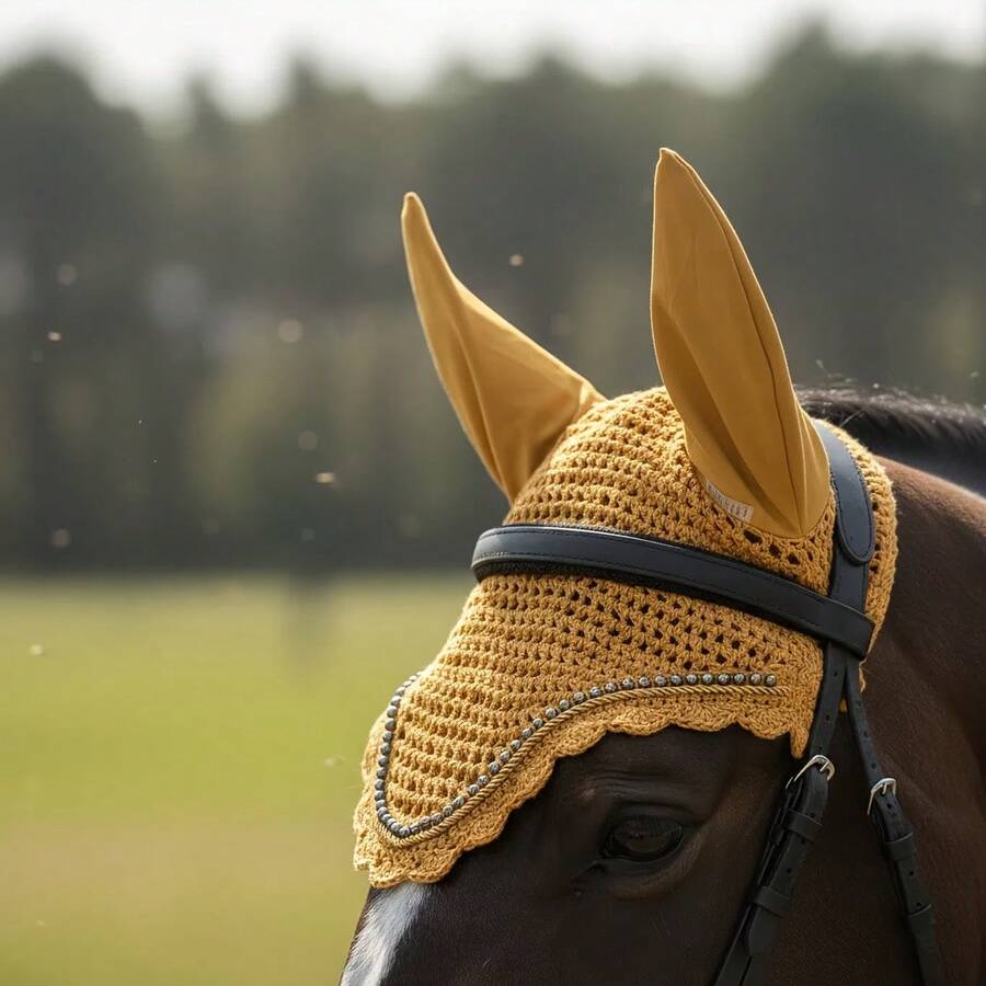 TGW RIDING 创新透气柔软马耳帽，优雅“串珠”组合，耳部面料刺绣，尺码：全尺寸和小型马尺寸