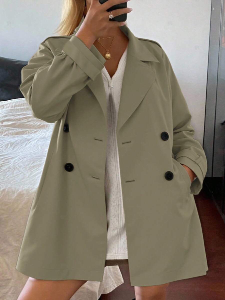 Plain Elegant Casual Pocket Zipper Button Office - Mint Green - View 1