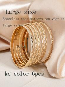 6pcs Luxury Palace Style Metal Geometric Diamond Layered Bangle Bracelets - Multicolor - View 6