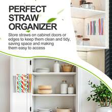Straw Holder For Cabinet Door, 9.8" Adjustable Two-Part Large Acrylic Straws Organizer With Ultra Sticky Adhesive Strips, 2025 Reusable Utensil Storage For Kitchen Cupboard(Transparent) - 透明的 - 查看 7