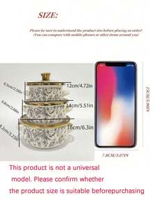 3pcs 12-16cm Thick Gold-Rimmed Enamel Mini Double-Ear Ramen Bowl/Pot/Casserole, Suitable For Gas Stove/Induction Cooker, Fit For Baby, Adult, Child, Can Be Used As Food Pot, Soup Pot, Seafood Pot, Ramen Pot, Great Helper For Valentine's Day, Ramadan, Eid Al-Fitr, Back To School, Easter Cooking