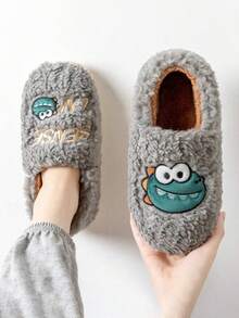 Pantoufles épaisses doublées de peluche pour femmes, chaussures d'intérieur mignonne à talon couvert pour l'après-accouchement, chaussures chaudes antidérapantes pour hommes et femmes, nouvelle collection 2020-2025 - Gris - Voir 8