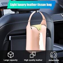 New Car Tissue Holder, Large Car Headrest Hanging Tissue Box Cover, PU Leather Auto Napkin Holder, Universal Vehicle Backseat Paper Organizer For Cars Sun Visor (Pink) - Pink - View 5