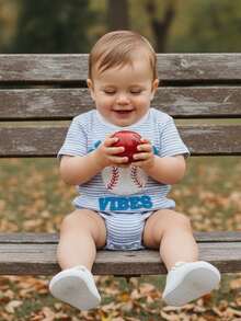 Baby Boy Summer Clothes Newborn Bubble Romper Short Sleeve Baseball Embroidery Jumpsuit One Piece Infant Baseball Outfit - 藍色 - 查看 8