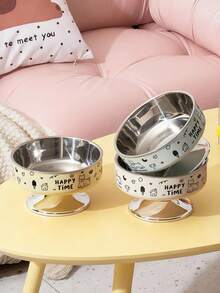 1pc Pet Elevated Bowl, Anti-Spill & Neck Protection, Large Capacity Pet Bowl With Cute Cartoon Design, Suitable For Cats And Small Dogs - Multicolor - View 1