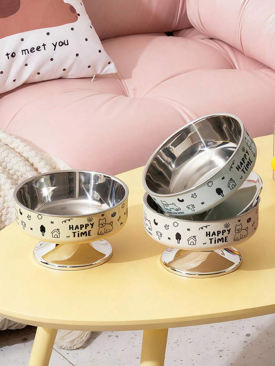 1pc Pet Elevated Bowl, Anti-Spill & Neck Protection, Large Capacity Pet Bowl With Cute Cartoon Design, Suitable For Cats And Small Dogs - Multicolor - View 1