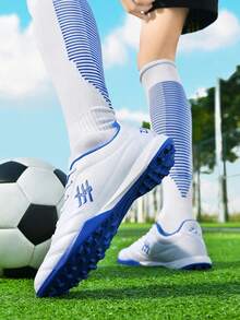 1 Pair Adult & Youth Low-Top Outdoor Soccer Cleats, Football Training Shoes, Non-Slip, Durable, AG, FG, Natural Grass, Soft Ground, Leather, Lace-Up, Lightweight, High-Performance Anti-Slip Design, Size 33-45, 4 Color Options - White and Blue - View 8