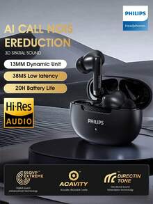 Philips Premium True Wireless In-Ear Headphones,TAT2020,Long Battery Life, High-Fidelity Sound, Clear Calls With Noise Cancellation - Black - View 1