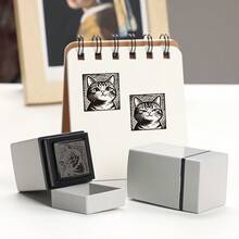 1pc Cute Cat Face Stamp, Light-Sensitive Stamp, Self-Inking Stamp, Woodcut Style Cat With Expressions, Suitable For Student, Artistic Youth Diary Stamping, Letter Stamping, Gift
