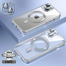 Funda para teléfono compatible con iPhone 17 Air/16e/15/14/13/12/11, Pro, Pro Max, Plus, apariencia electrochapada genial, accesorio magnético, panel trasero transparente de alta definición - Plateado - Ver 2