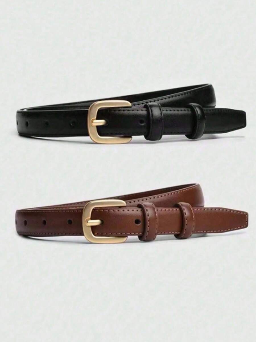 2 pièces/1 pièce Ceinture décorative à boucle fine minimaliste, ceinture en PU rétro casual pour femmes, convient pour l'été, l'automne, l'hiver, Halloween - Multicolore - Voir 1