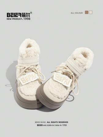  BEIER 2025 Women's Thick Sole Snow Boots, Foldable, Warm, Comfortable, Anti-Slip, Solid Color, Winter New Arrival,Fur Boots