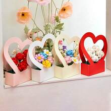 5pcs Heart-Shaped Paper Flower Boxes With Handles, Gift Bags Suitable For Weddings, Valentine's Day, Mother's Day, Graduation Ceremonies And Parties - Multicolor - View 3