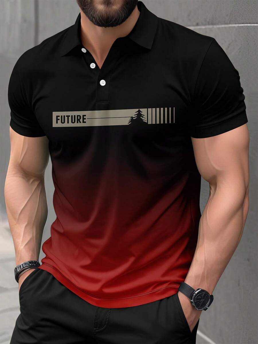 男士商务渐变印花短袖Polo衫 - 彩色 - 查看 1