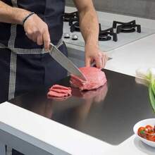 1pc Stainless Steel Cutting Board, Kitchen Essential - Large 304 Stainless Steel Cutting Board With Cover And Non-Slip Mat, Suitable For Countertop, For Cutting Meat, Vegetables, Bread And Baking, Kitchen Accessory - Silver - View 3