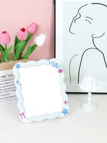1pc INS Style High-Definition Tabletop Vanity Mirror, Square Wave Design, Non-Deforming, Suitable For Office, Bedroom, Dorm, Student, Holiday Gift,Cheap,Stocking Stuffers,Makeup,Makeup Tools,Cheap Stuff,Gifts,Gifts For Women,Christmas Gifts