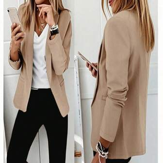 女士休闲纯色翻领长袖办公西装外套