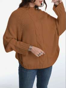 大码休闲纯色蝙蝠袖套头衫，秋冬