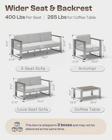 Conjunto de Muebles de Patio al Aire Libre, Asientos, Conjuntos de Conversación de Patio al Aire Libre con Asiento Ergonómico y Cojines Gruesos Lavables, Muebles Seccionales Modernos para Balcón, Porche (Gris) - Gris - Ver 3