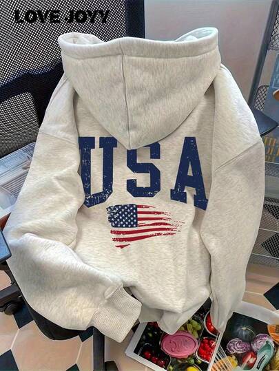هوديي نسائي مطبوع بعلم الولايات المتحدة الأمريكية ذو أكتاف منسدلة، مناسب لحفلات التخرج والعودة إلى المدرسة والمعلمات، بلوزة للخريف