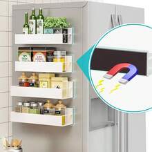 2PCS Metal Magnetic Condiment Storage Rack With 4 Movable Hooks - Suitable For Refrigerators And Ovens, Refrigerator Storage Rack And Kitchen Storage Rack - White - View 7