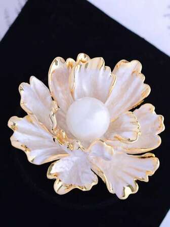 1 pieza Broche elegante de flor de peonía con decoración de perlas, alfiler de solapa lujoso y sofisticado para abrigo, traje