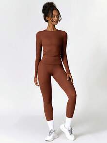 MASKERT "2-Piece Set"Women's Sports Suit, Sports Running Suit, Yoga Suit, Home Casual Suit, Skin Friendly And Comfortable - 可可 - 查看 4
