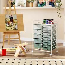 15-Drawer Rolling Storage Cart Mobile Cart With Colorful Drawers & Metal Frame - Mint Green - View 9