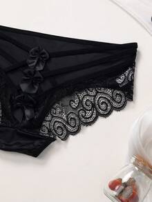 4pcs/Pack Women's Satin Silk Bowknot Hollow Out Briefs - Multicolor - View 8