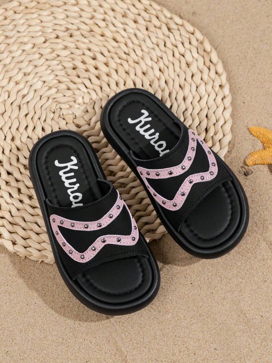 1 Pair Girls' Summer Slippers New Pearl Design Fashion Princess Sandals, Children Soft Bottom Shoes, Baby Beach Shoes, Stylish For Girls - Pink - View 1