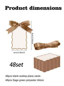6/24/48pcs Scallop Shape Name Place Cards With Ribbons, DIY Wedding Table Number Cards With Name Cards And Ribbons, Wedding Party Supplies (Brown) - Brown - View 7