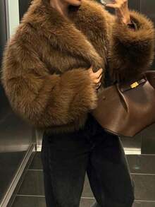 Camellia New Autumn/Winter Faux Fox Fur Collar Fashionable Short Jacket, Youthful Artificial Fur Coat