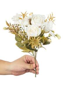 1/80 Bundle 12.2 Inch Artificial Peony Flower Bouquet, Mixed With Daisy & Rose, Bridal Bouquet, Wedding Decor, DIY Wreath Material, Birthday Party Decor, Home Vase, Outdoor Garden, Home Decor, Birthday Gift - White - View 4