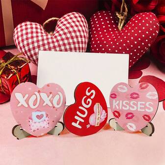 10pcs Heart-Shaped Wooden Crafts, Valentine's Day Party Decor, Pink Love Ornaments