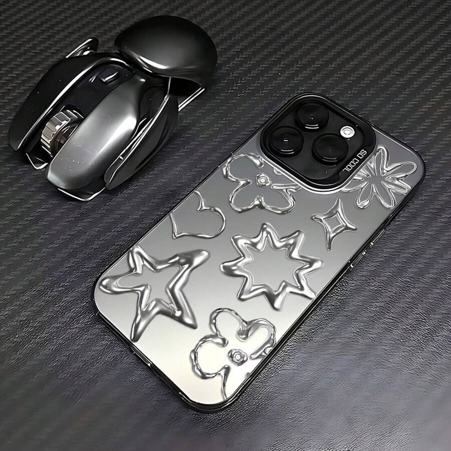 Funda de Teléfono Flor Estrella Plateada Compatible con 16, 15, 14, 13, 12, 11 Pro, X, XR, XS, 8 y 54 Plus, con una Parte Trasera Mate a Prueba de Golpes. - Color mixto 1 - Ver 1