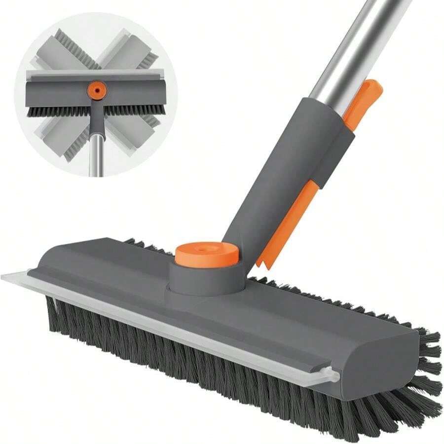 Floor Scrub Brush With Long Handle, 3 In 1 Scrape And Heavy-Duty Stiff Bristle Scrubber Brush For Cleaning Shower Bathroom, Patio, Garage, Kitchen, Wall And Deck (Gray, 1 Pack) - ColorA - 查看 1