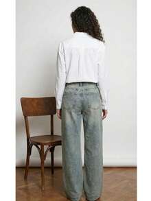 High-Waisted Rigid Denim Wideleg Fit Jeans - Authentic Dirty Blue Wash 100% Coton, Made In Türkiye - Blue - View 3