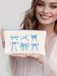 Multi-Piece Cute Sweet Bowknot Canvas Zipper Bags, Cosmetic Bags, Stationery Bags, Y2K Style Bowknot Makeup Bags, Jewelry Pouches, Snack Bags, Pen Cases, Travel Cosmetic Organizer Bags, Party Gift Bags, Multi-Functional Organizer Bags, Portable Clutches With Zippers For Lipstick, Brushes, Phones, Coins, Home, Travel, Beach, Pool, Party, School Use, Home Decor Bathroom Living Room Organizer Set - Beige - View 19