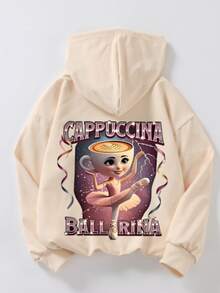 Sudadera de niña con estampado de bailarina de ballet y café, manga larga, adecuada para uso diario en otoño/invierno - Albaricoque - Ver 2