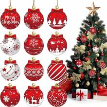 12pcs 2D Flat Elegant Wooden Christmas Ball Ornament Set - 12pcs 2D Flat Christmas Hanging Decorations, Wooden Hanging Ornaments For Home Decor, Perfect For Trees, Gardens And Parties, Winter New Year Home Party Supplies (Assorted)
