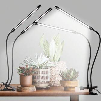 Yogle 6000K fullspektrum LED-växtlampa, lämplig för plantor, suckulenter, fröodling och krukväxter. Flexibel roterbar design med timerfunktion. Tillgängliga timerinställningar: 4 timmar, 8 timmar, 12 timmar och 18 timmar.