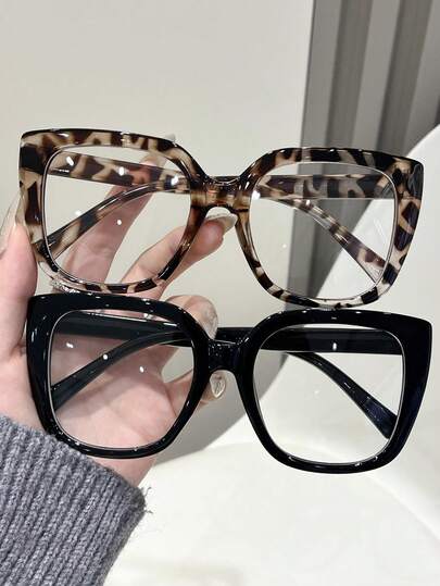 1-2 piezas Gafas de plástico con estampado de leopardo y marco ovalado de colores múltiples, estilo popular Ins, diseño decorativo para mujeres, cristal transparente, esenciales para la vuelta al colegio, atuendos de fin de semana, citas, salidas, accesorios de moda adecuados para todos los tipos de rostro