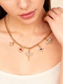 1件/3件/5件装宝石吊坠项链，时尚多层金心形链项链，适合女士日常佩戴