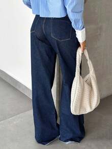 Women's Oversized Fitted Denim Bell Bottoms, Ripped Jeans, Slanted Pockets, Clothes For Tall Women, Christmas Clothing, Most Popular Among Women When Going Out, Stretch Jeans - 寶藍色 - 查看 5