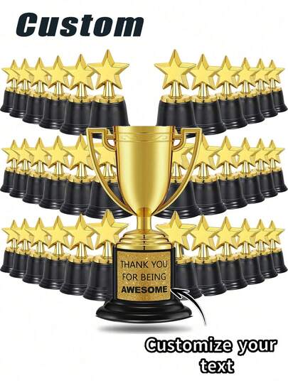 Custom Mini Trophy, Elegant Gold Plastic Trophy, Mini Trophy With Black Base, Children's Competition Trophy, Sports Event Marathon Honor Commemorative Cup, Can Be Used As Children's Encouragement Gift, Party Prop, Reward, Competition Prize, Award Ceremony Party Gift, Perfect Choice For Celebration Events